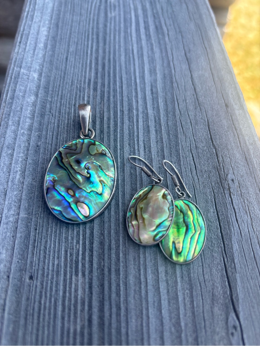 Abalone Shell Oval Pendant and Earrings Set with Sterling Silver